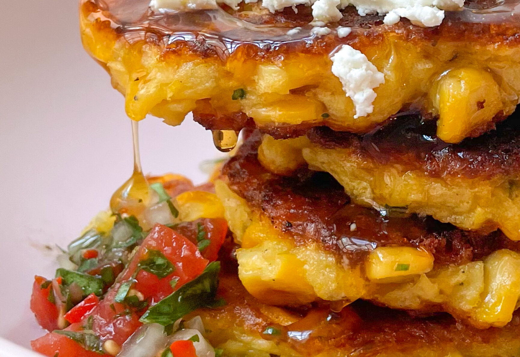 A close up view of the Sweetcorn Fritters from the Hetty's Place menu.