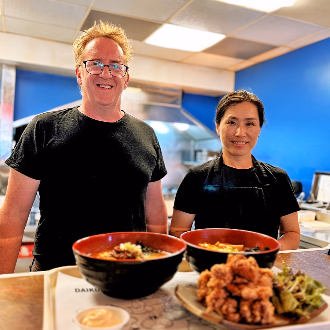 Hugo and Mixuki in the kitchen at Daikoku Gloucester.