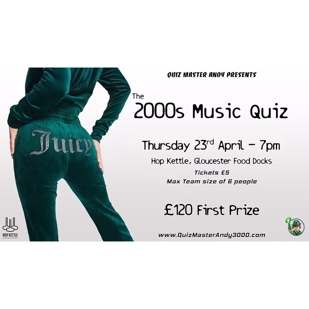 Event poster for 2000s music pub quiz in Hop Kettle.