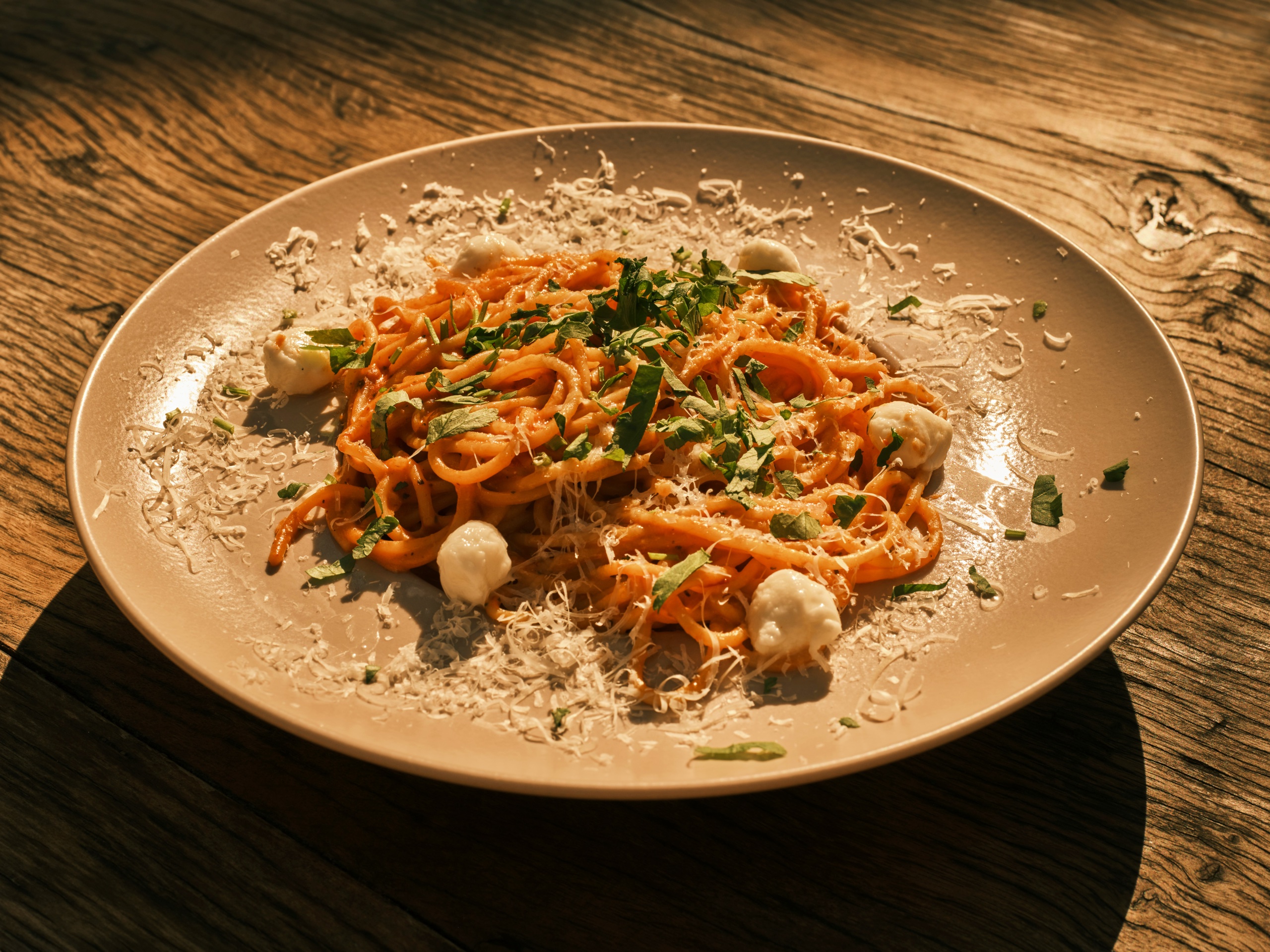 Handmade pasta with fresh mozzarella, herbs and parmesan at Casa di Filomena, Gloucester Food Dock